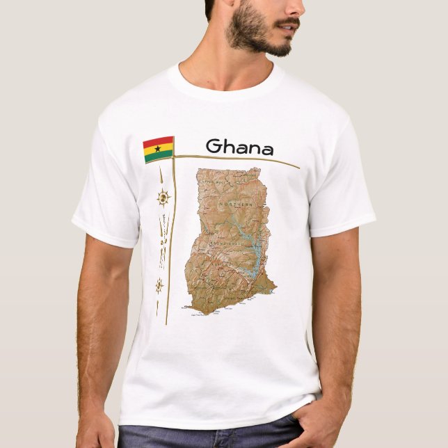 Mapa do Gana + Sinalizador + Título T-Shirt (Frente)