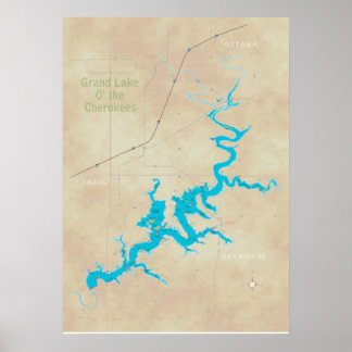 Mapa do Grand Lake OK com 21 Poster