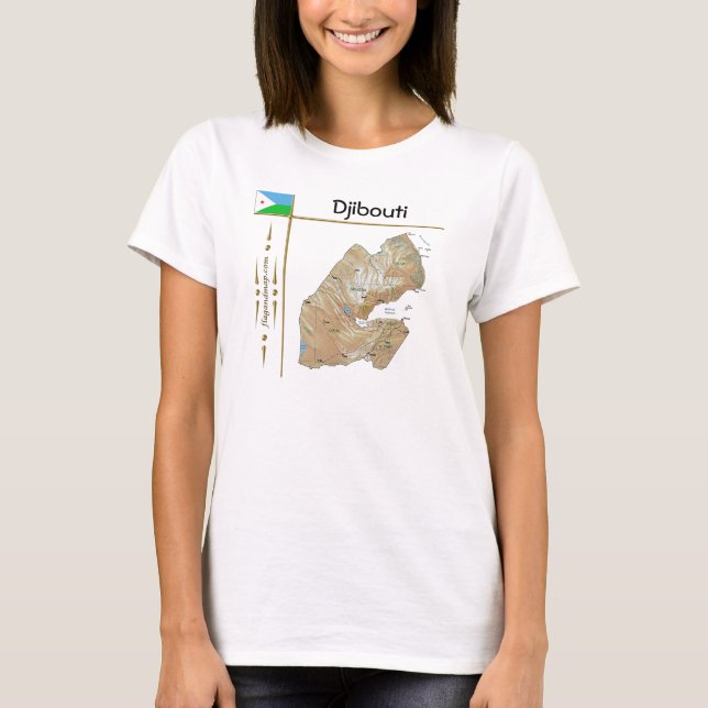 Mapa do Jibuti + Sinalizador + Título T-Shirt (Frente)