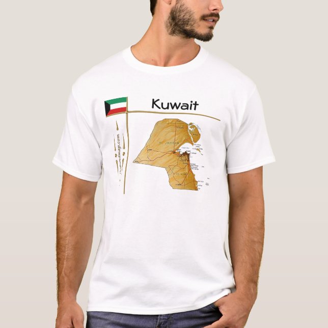 Mapa do Kuwait + Sinalizador + Título T-Shirt (Frente)