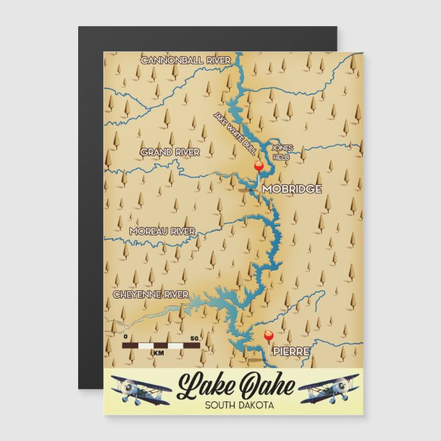 Mapa do Lago Oahe Dakota do Sul (Frente/Verso)
