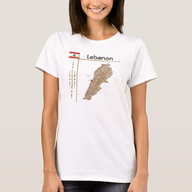 Mapa do Líbano + Sinalizador + Título T-Shirt (Frente)