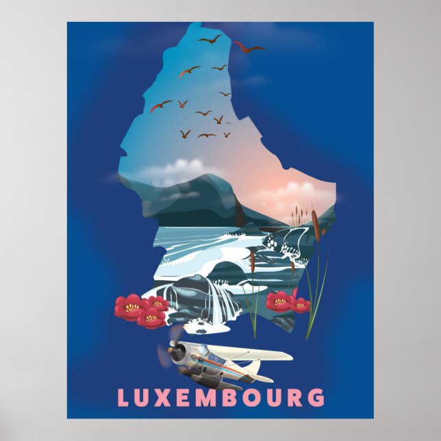 Mapa do Luxemburgo ilustra o poster de viagens. (Frente)
