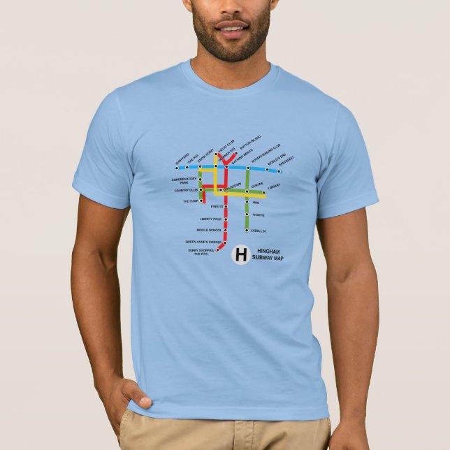 Mapa do metrô de Hingham - Camisa azul (Frente)