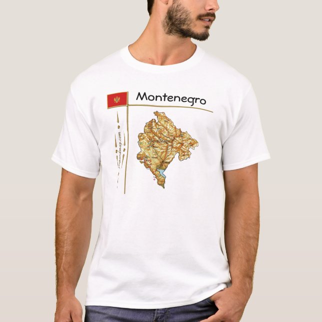 Mapa do Montenegro + Sinalizador + Título T-Shirt (Frente)