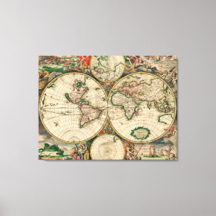 Mapa do Mundo da Canvas Vintage em 1689
