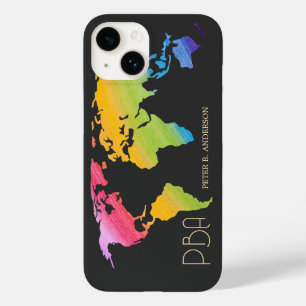 Mapa do Mundo Elegante Rainbow Pastel Nome Monogra