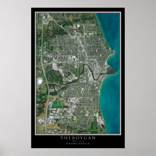 Mapa do Poster de Satélite de Sheboygan em Wiscons (Frente)