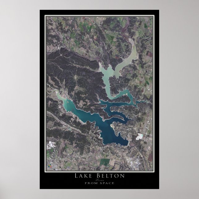 Mapa do Poster de Satélite do Lago Belton Texas (Frente)