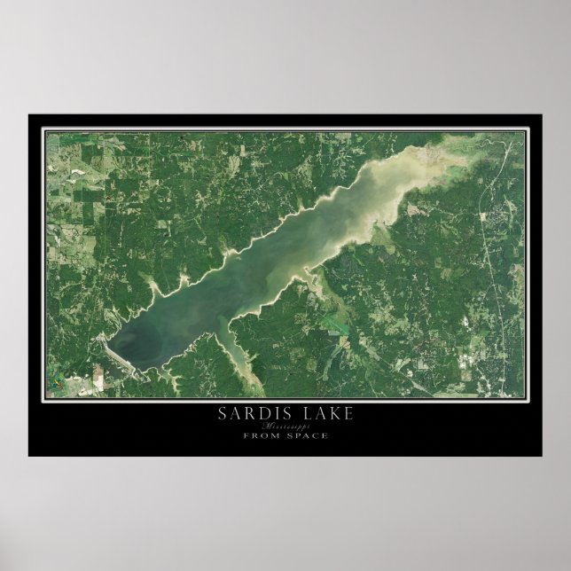 Mapa do Poster de Satélite do Lago Sardis Mississi (Frente)