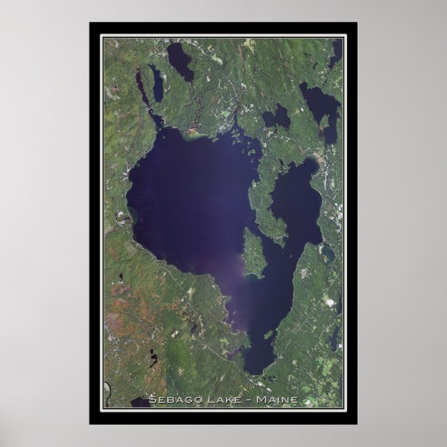 Mapa do Poster de Satélite do Lago Sebago Maine (Frente)