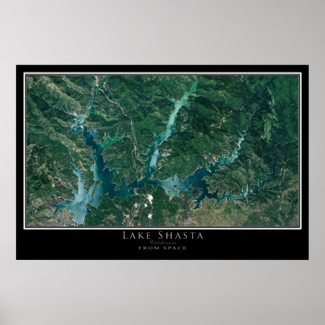 Mapa do Poster de Satélite do Lago Shasta Californ (Frente)