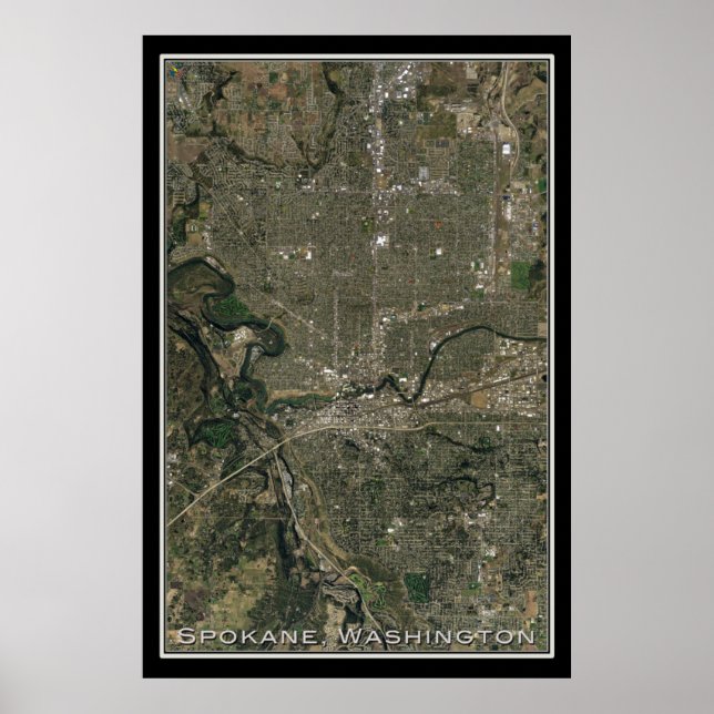 Mapa do Poster de Satélite Spokane Washington (Frente)