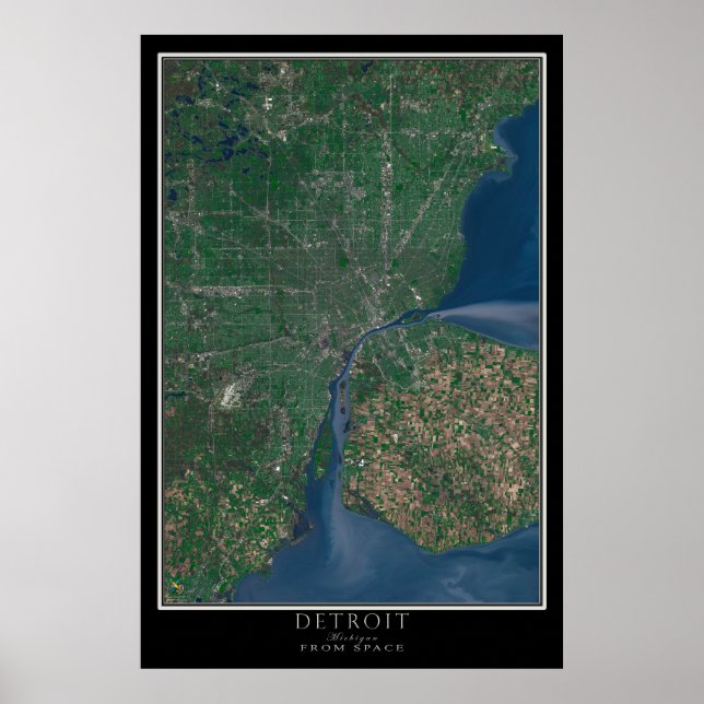 Mapa do Poster de Satélites de Detroit Michigan (Frente)