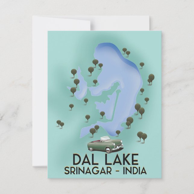 Mapa do pôster de viagem do Lago Dal, Srinagar, Ín (Frente)