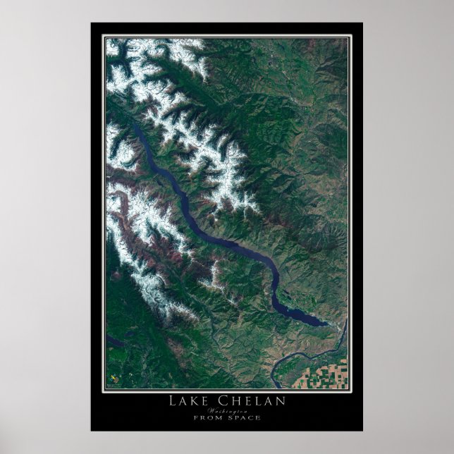 Mapa do Poster do Lago Chelan Washington (Frente)