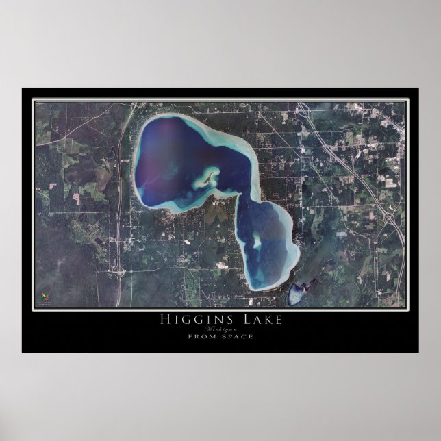 Mapa do Poster do Lago Higgins Michigan (Frente)