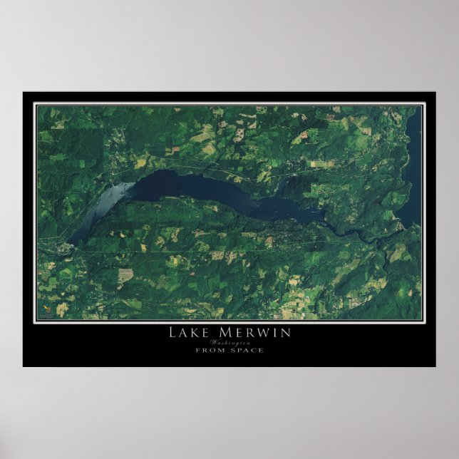 Mapa do Poster do Lago Merwin Washington (Frente)