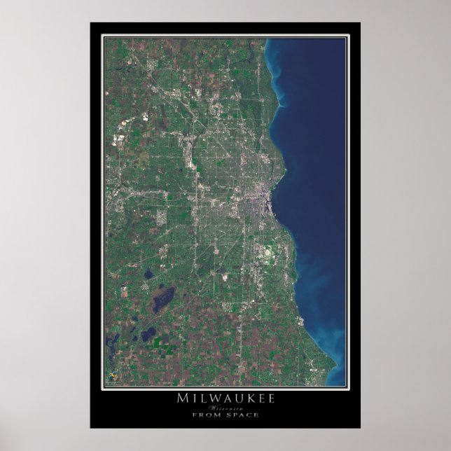 Mapa do Poster por Satélite de Milwaukee Wisconsin (Frente)