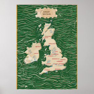 Mapa do Poster vintage do Reino Unido