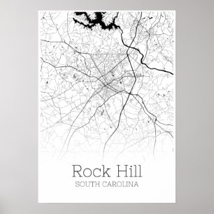 Mapa do Rock Hill - Carolina do Sul - Poster do Ma