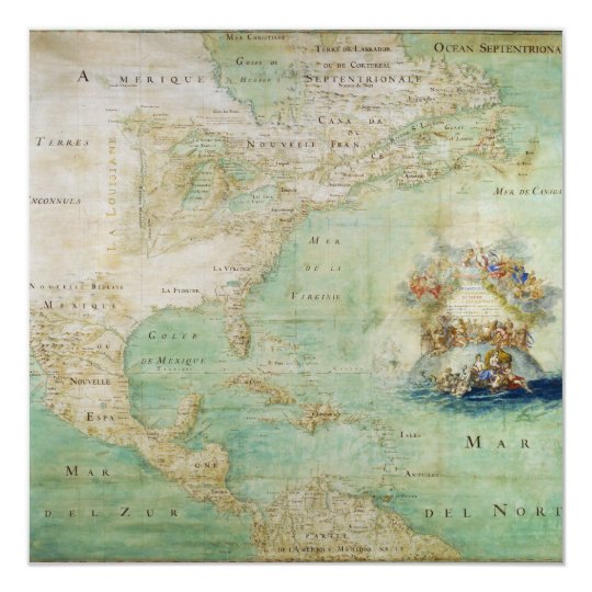 Mapa do século XVII os Americas por Claude Bernou Convite Quadrado 13.35 X 13.35cm