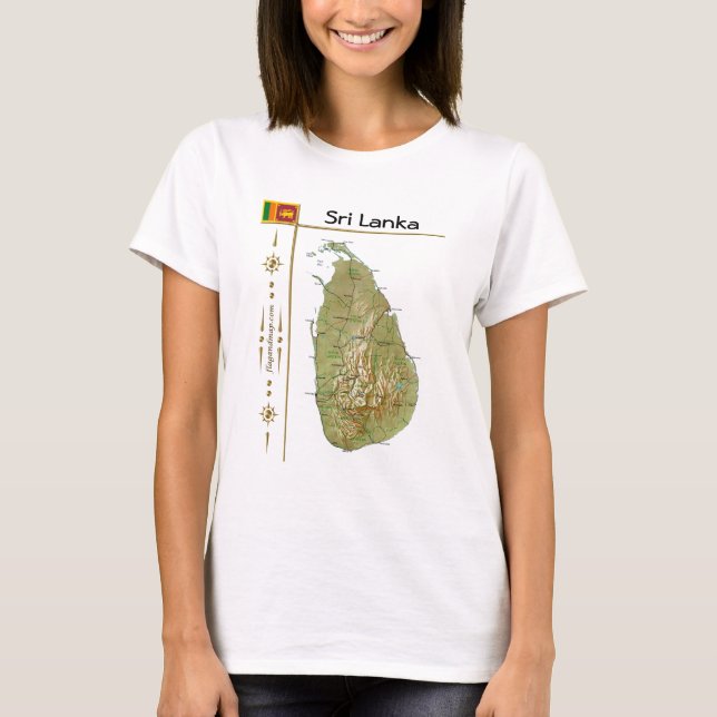 Mapa do Sri Lanka + Sinalizador + Título T-Shirt (Frente)