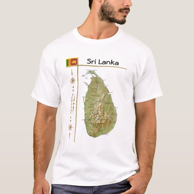 Mapa do Sri Lanka + Sinalizador + Título T-Shirt (Frente)