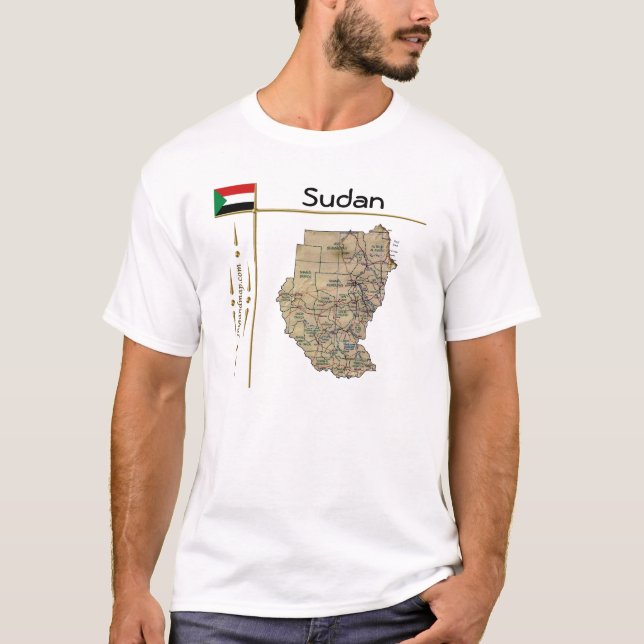 Mapa do Sudão + Sinalizador + Título T-Shirt (Frente)