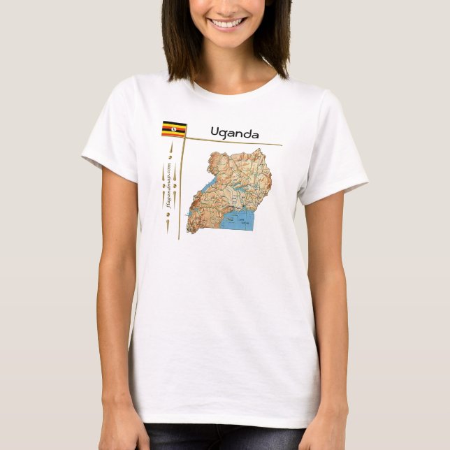 Mapa do Uganda + Sinalizador + Título T-Shirt (Frente)