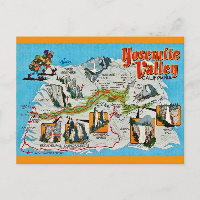 Mapa do Vale de Yosemite em Cartão Postal (Frente)