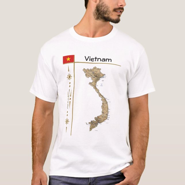 Mapa do Vietname + Sinalizador + Título T-Shirt (Frente)