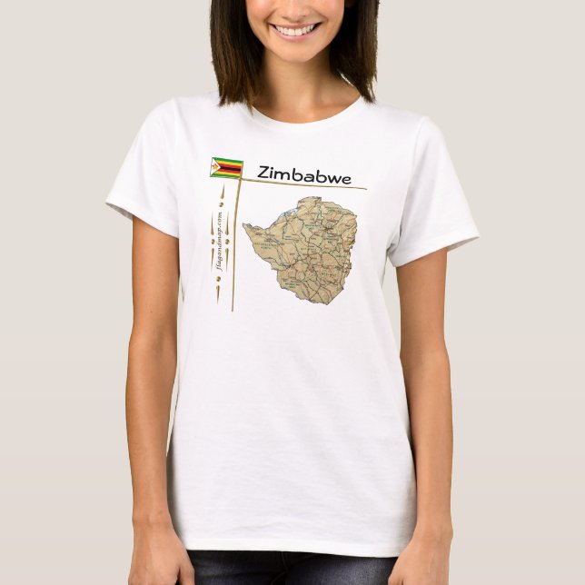 Mapa do Zimbabué + Sinalizador + Título T-Shirt (Frente)