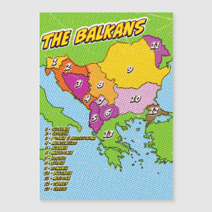 Mapa dos Balcãs Ilustrado em Pop Art