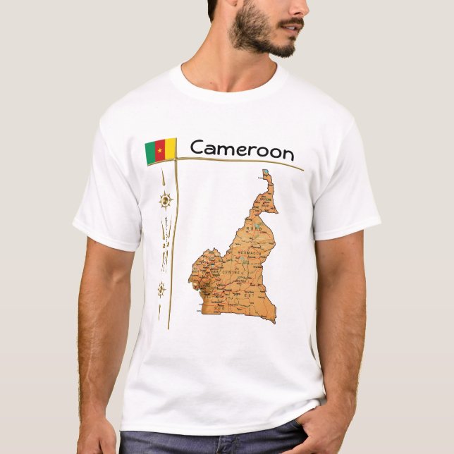Mapa dos Camarões + Sinalizador + Título T-Shirt (Frente)