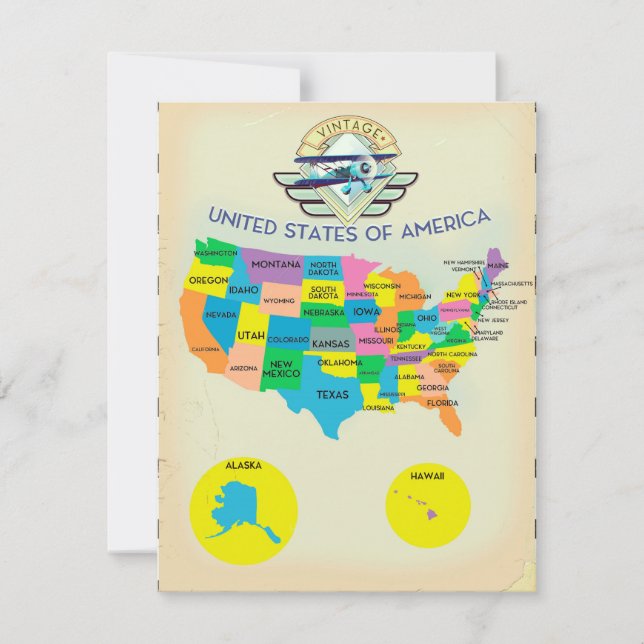 Mapa dos Estados Unidos da América em estilo retrô (Frente)