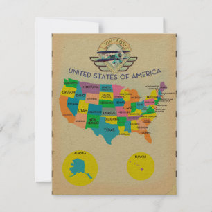 Mapa dos Estados Unidos da América em estilo retrô