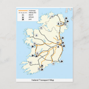 Mapa dos Transportes da Irlanda, cartão postal irl