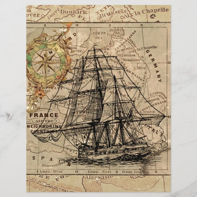 Mapa e navio antigo do General France (Frente)