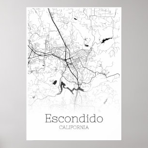 Mapa Escondido - Califórnia - Poster do Mapa da Ci