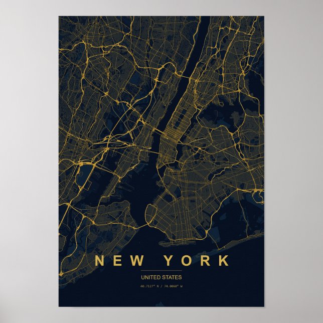 Mapa Estilizado de Nova York Impressão (Frente)