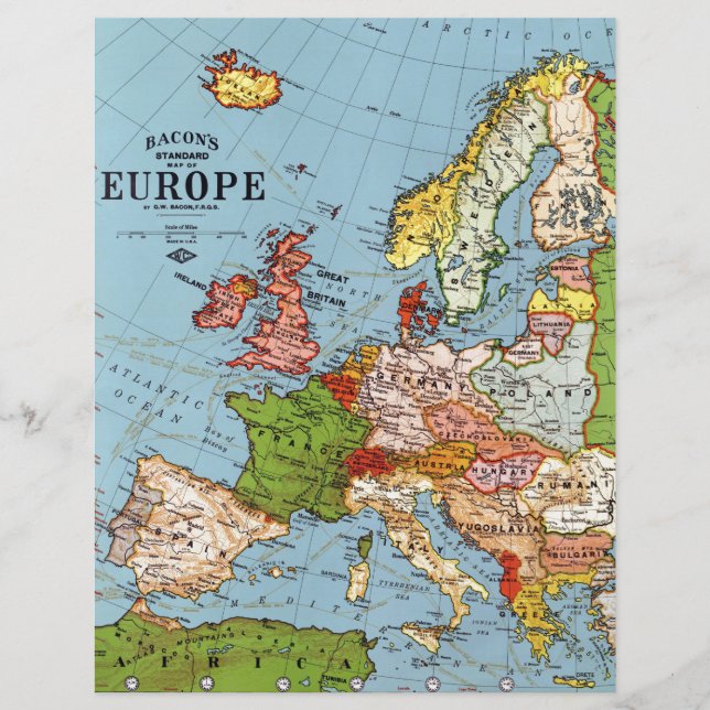 Mapa Geral do Século 20 da Vintage Europa (Frente)