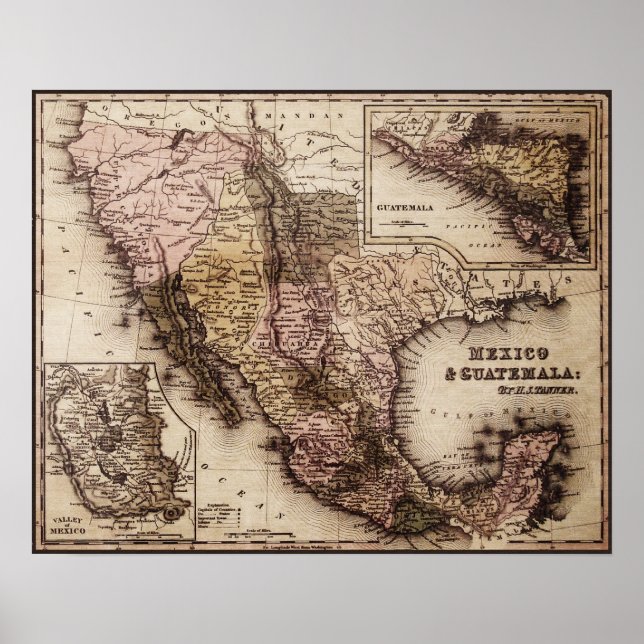 Mapa histórico Impressão de Canvas México e Guatem (Frente)