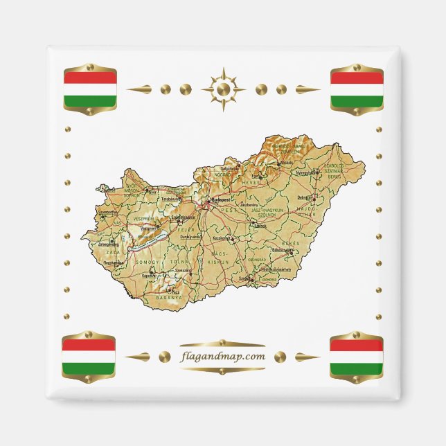 Mapa Húngaro + Íman Flagres (Frente)