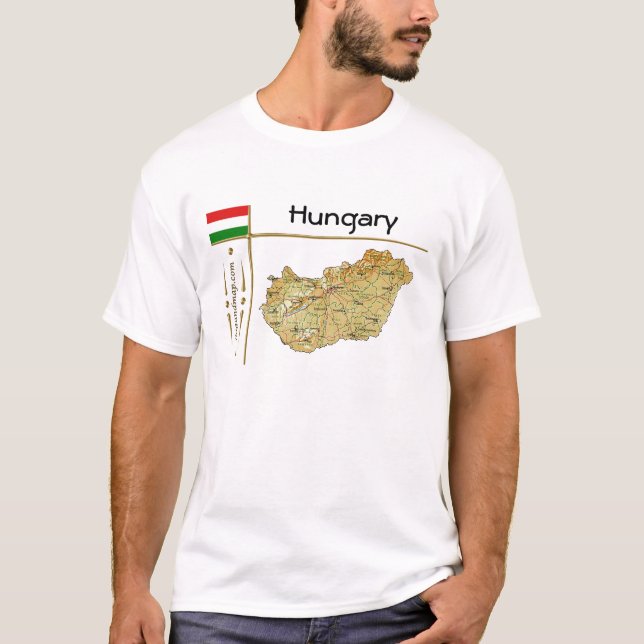 Mapa Hungria + Sinalizador + Título T-Shirt (Frente)