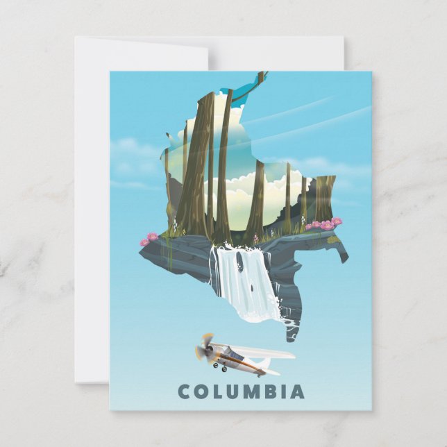 Mapa ilustrado da Colômbia, impressão de pôster de (Frente)