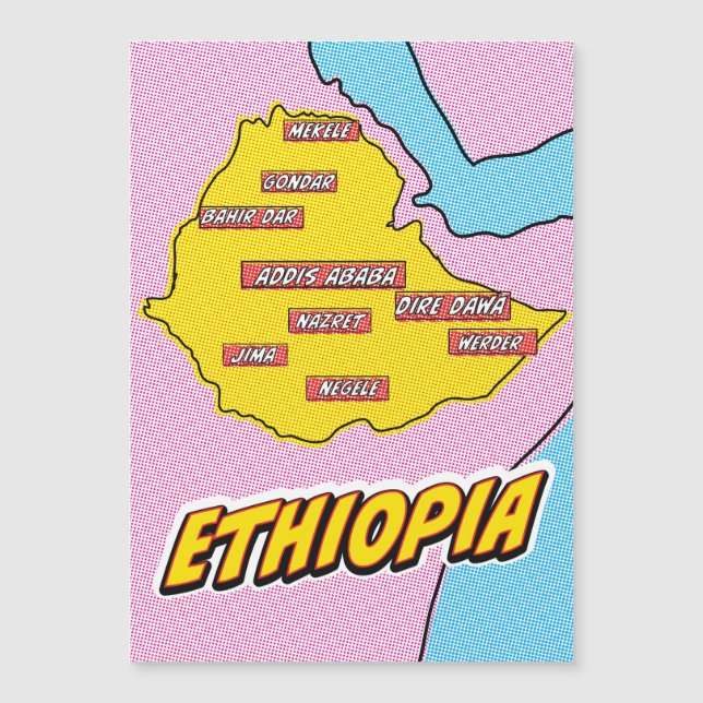 Mapa ilustrado da Etiópia em Pop Art (Frente)