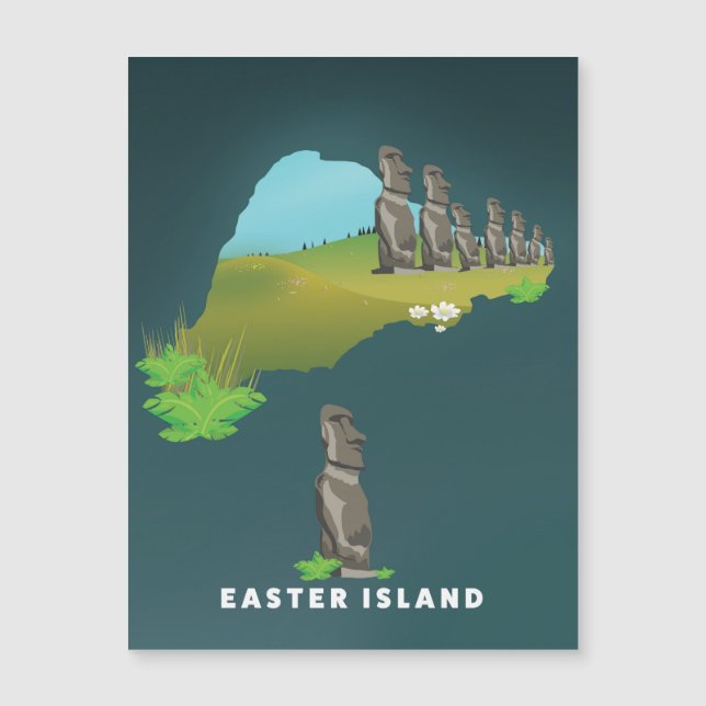 Mapa ilustrado da ilha de Páscoa impressão de pôst (Frente)