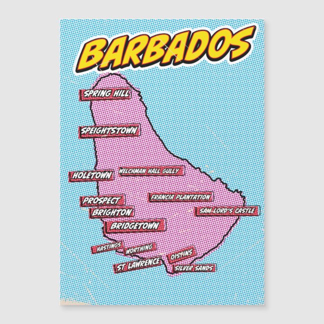 Mapa ilustrado de Barbados em Pop Art (Frente)