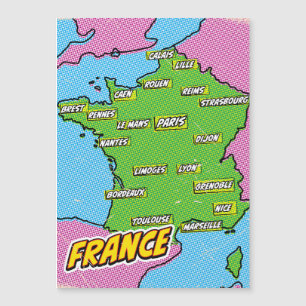 Mapa ilustrado de França em Pop Art